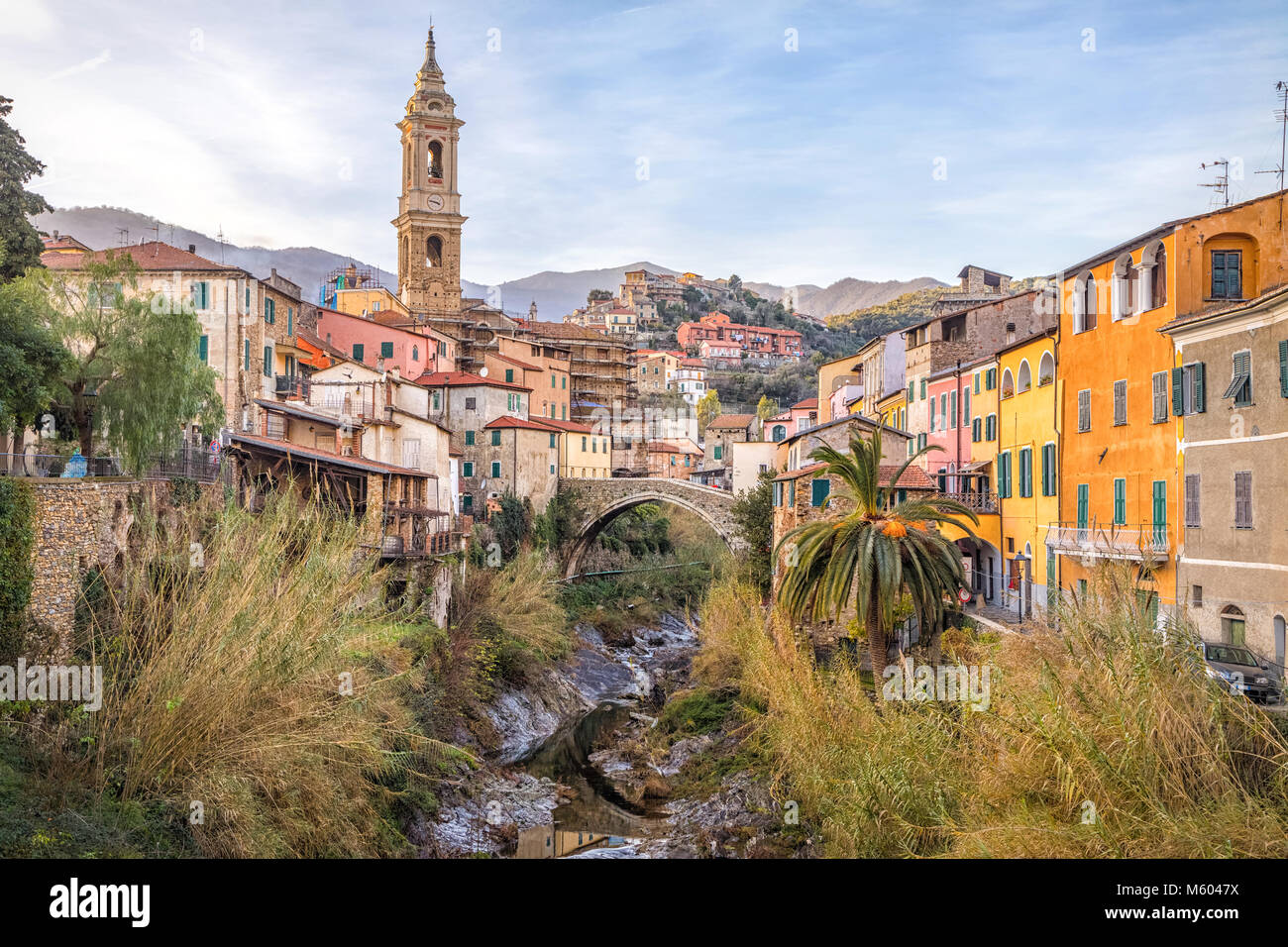 Cityscape of Dolcedo - small town located in Ligurian Alps, Italy Stock Photo