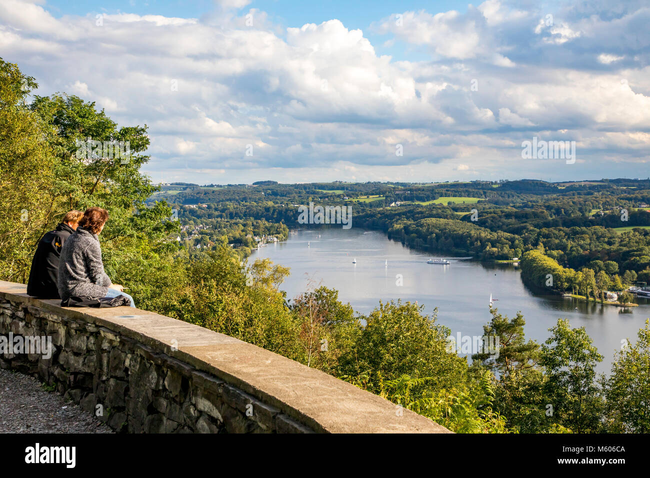 The Baldeneysee Lake, a reservoir of river Ruhr, in Essen, Germany, view point Korte Klippe, above the lake, Stock Photo