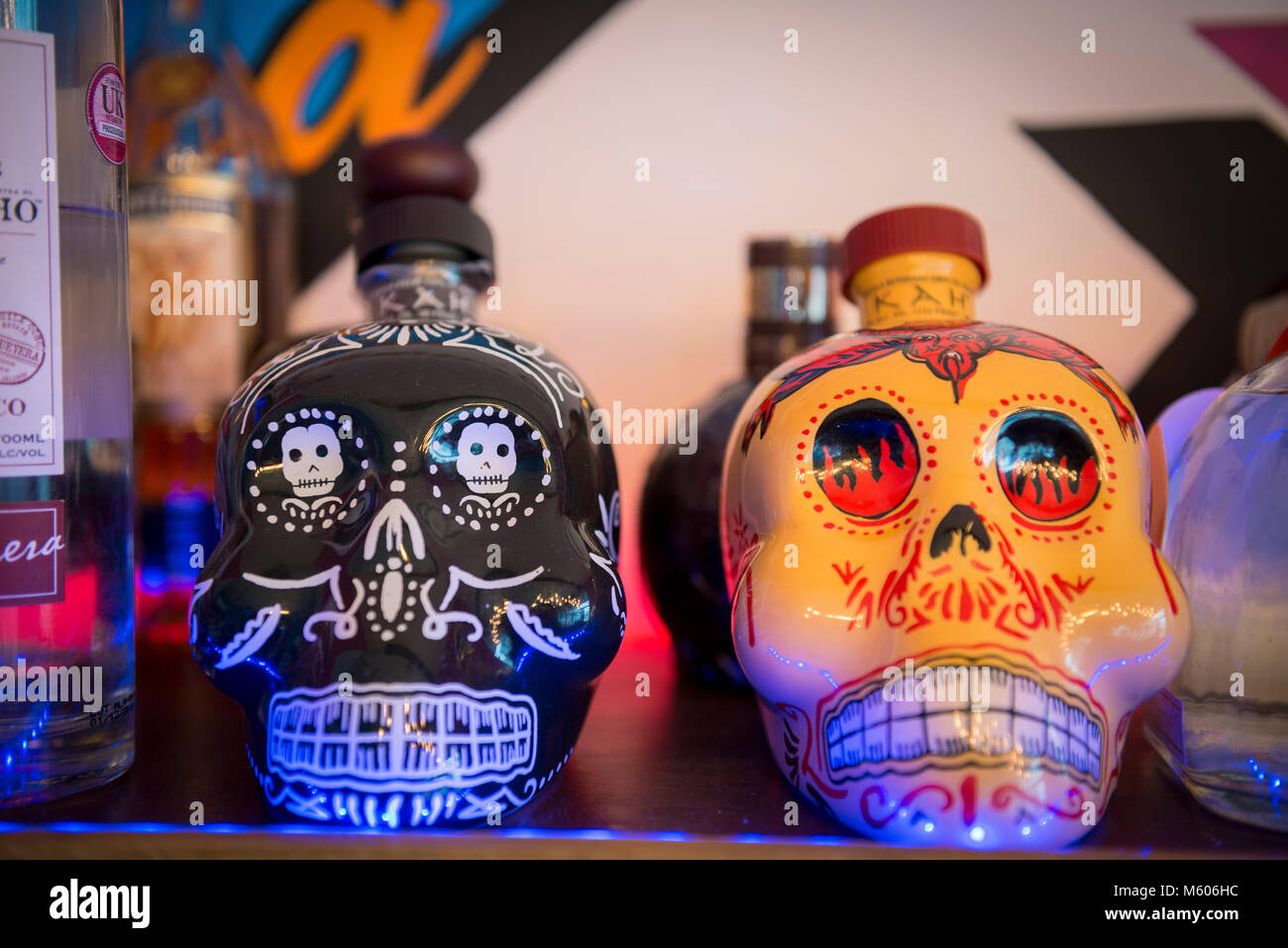 details from inside a vibrant and bright, fun mexican restaurant in Brighton and Hove. Stock Photo