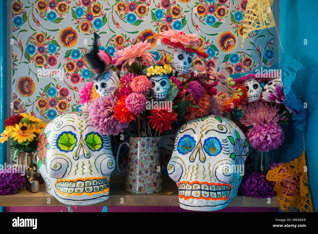 details from inside a vibrant and bright, fun mexican restaurant in Brighton and Hove. Stock Photo