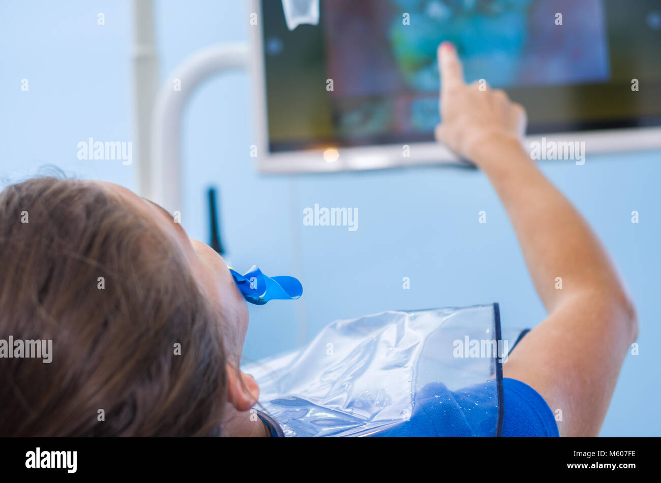 Great concept of dental procedure, Brazilian woman in the dental chair