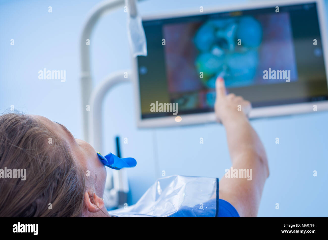 Great concept of dental procedure, Brazilian woman in the dental chair
