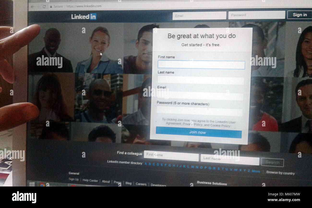 Linkedin, Prime  Sign Up Page, Website Screen Stock Photo