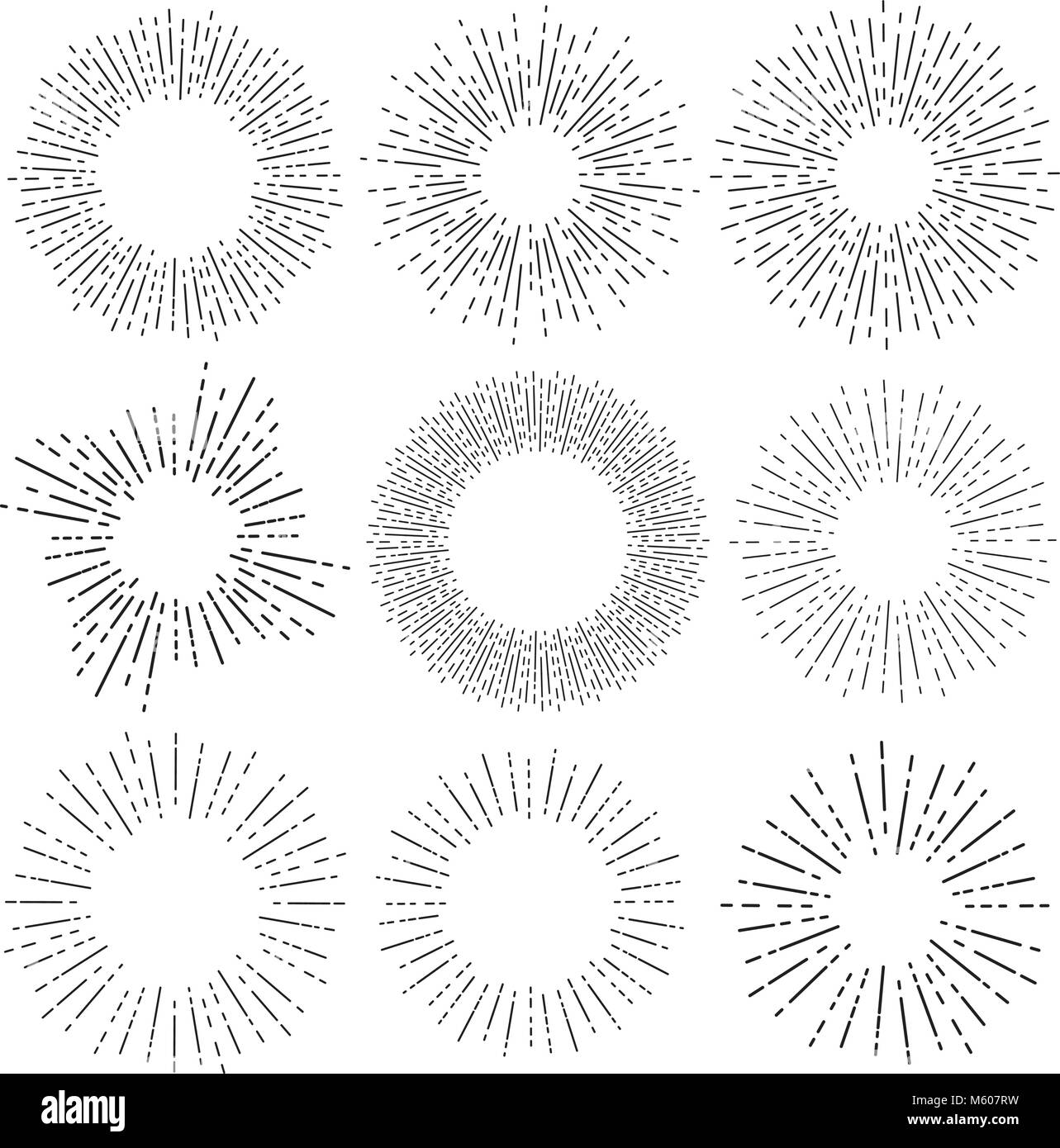 Sun Rays Basic Design Set of six vintage sunburst, sun rays, sunbeams, vector design elements ...