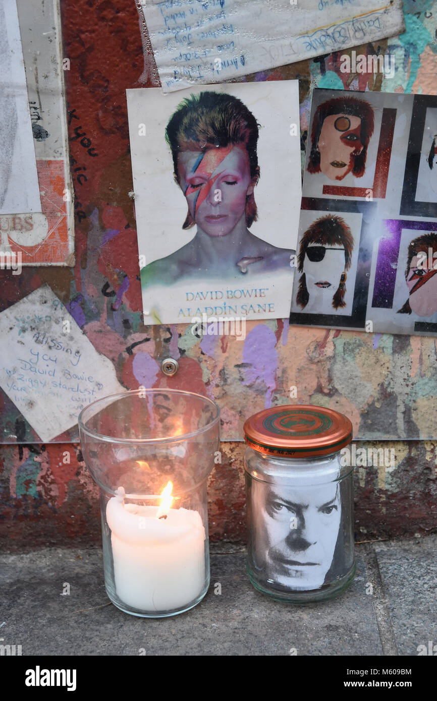 Tributes to David Bowie on the Second Anniversary of his death on 10.01.2016, Aladdin Sane Mural, Brixton, London.UK Stock Photo