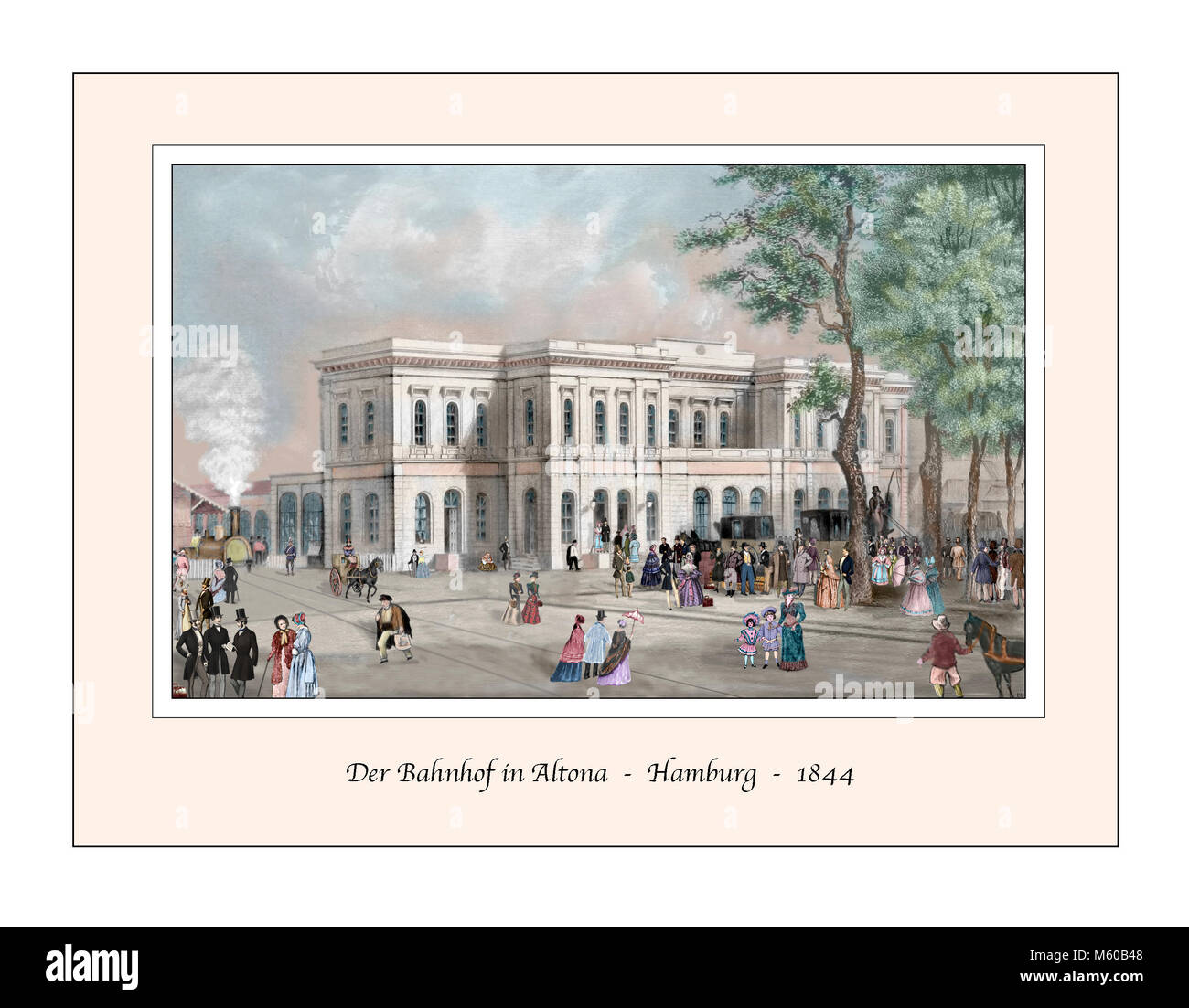 Bahnhof Altona Hamburg Original Design from a 19th century Engraving Stock Photo