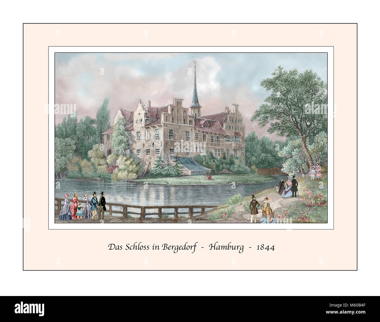 Schloss Bergedorf Hamburg Original Design from a 19th century Engraving Stock Photo