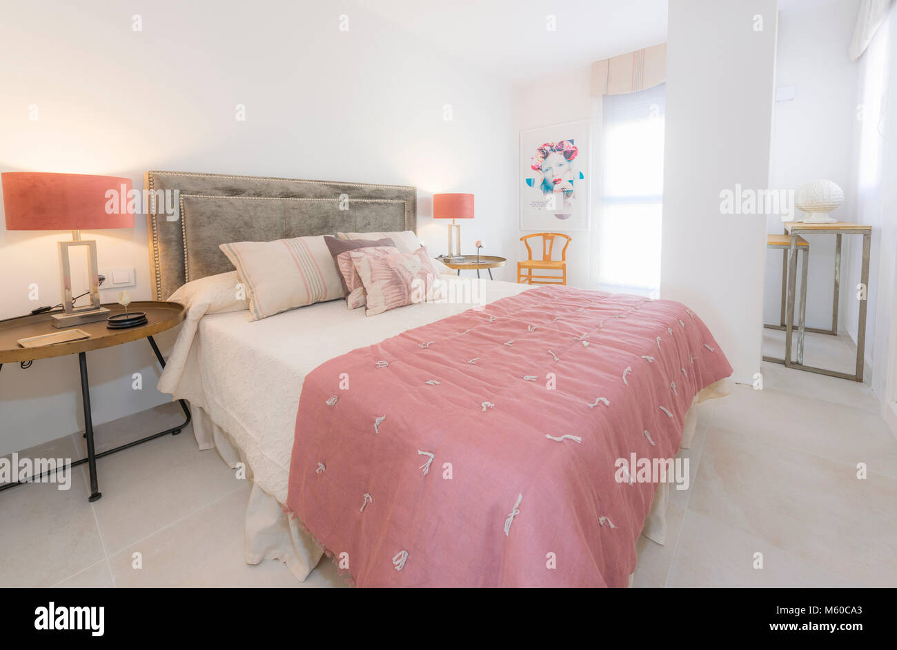 Bedroom, Indoor real estate. Malaga, Andalusia, Spain. Stock Photo