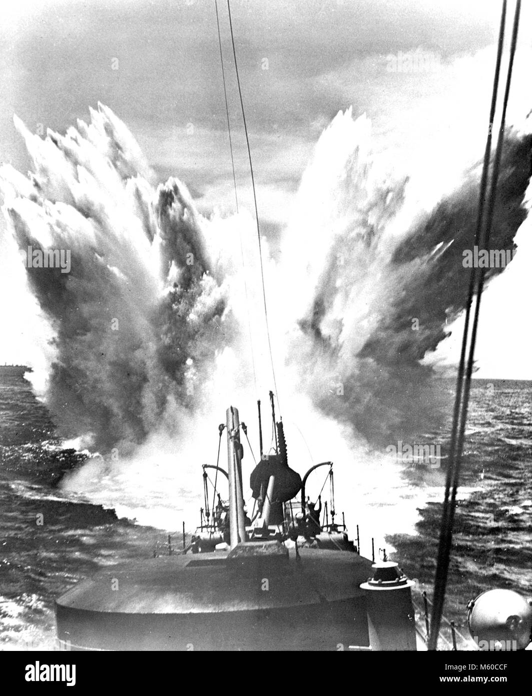 BATTLE OF THE ATLANTIC A British ship deploys  depth charge about 1943 Stock Photo