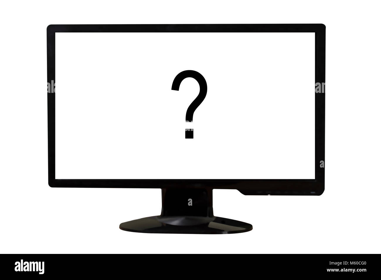 computer monitor with question mark on screen, isolated on white