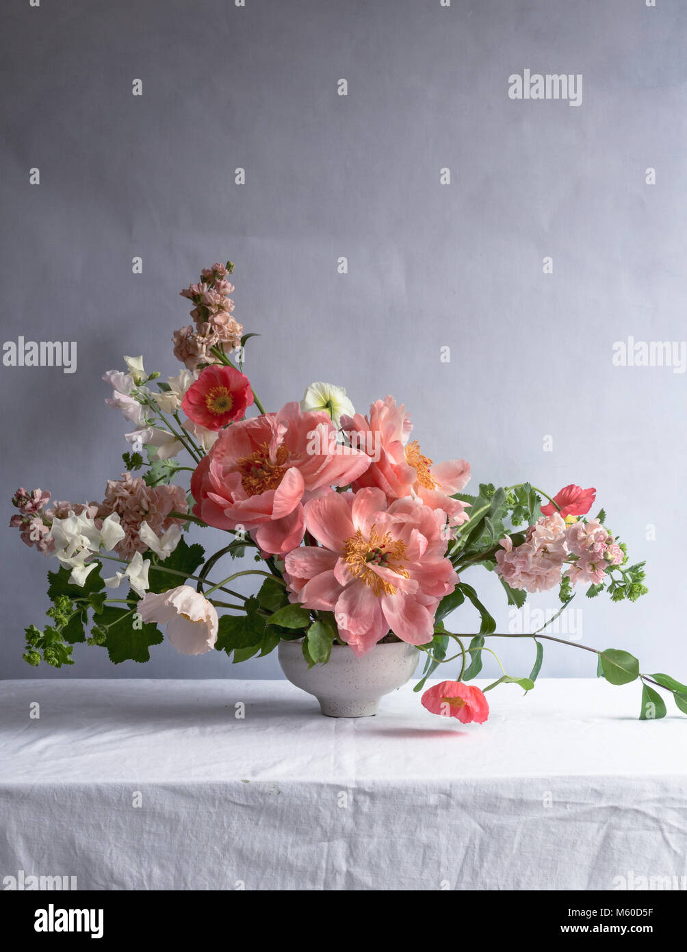 Freestyle, loose floral arrangement with oral peonies, Icelandic