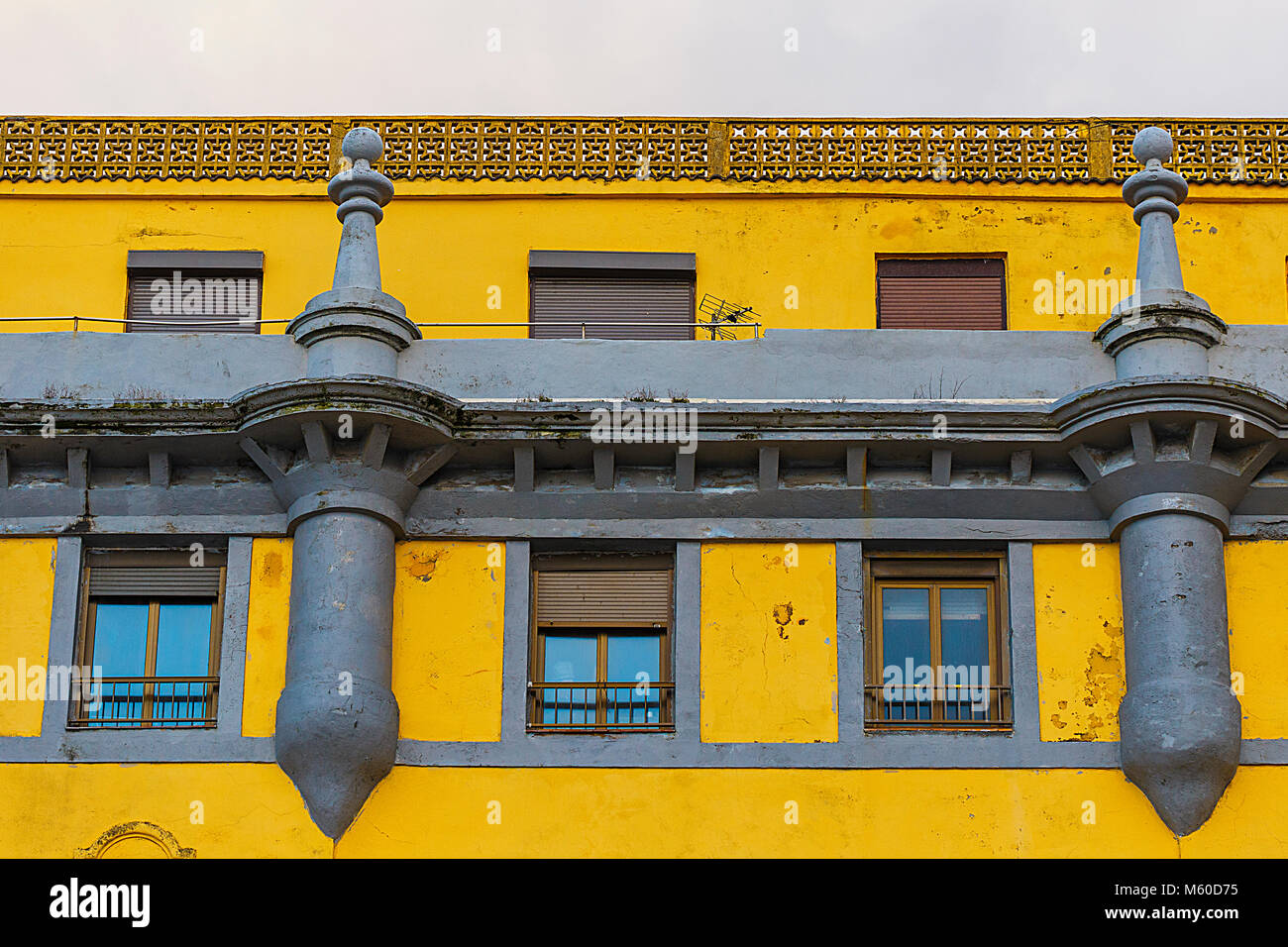 yellow house near the zurriola beach in gros, san sebastian-spain Stock Photo