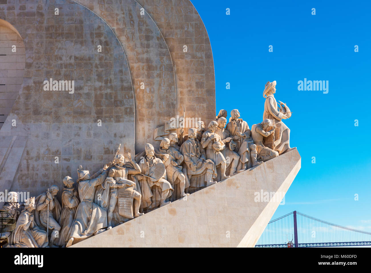 Detail of famous Monument of the Discoveries in Belem area of Lisbon, Portugal. Stock Photo