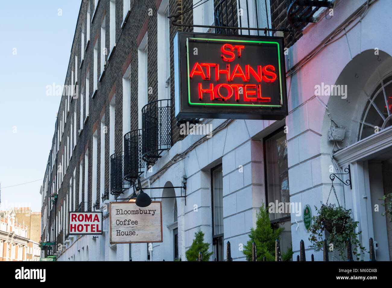 Budget hotels and B&Bs on Tavistock Place, Bloomsbury, Camden, London, UK Stock Photo