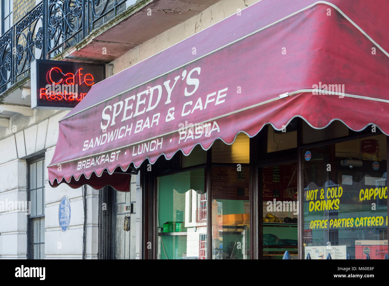 Speedy's Sandwich Bar (Sherlock Holme's Cafe!) and Cafe, North Gower Street, Kings Cross, London, NW1, UK Stock Photo