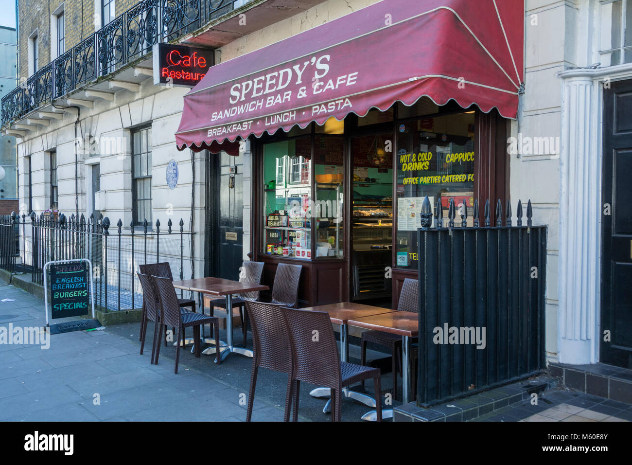 Speedy's Sandwich Bar (Sherlock Holme's Cafe!) and Cafe, North Gower Street, Kings Cross, London, NW1, UK Stock Photo