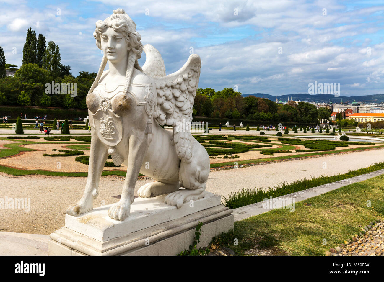 One of the many Sphinx statues in lower Belvedere Palace gardens, Wien, Vienna, Austria. Stock Photo