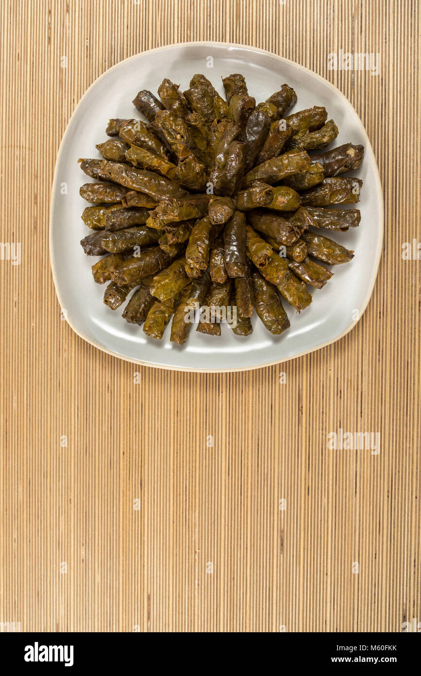 Greek Stuffed Grape Leaves With Rice and Herbs (Dolmadakia Stock Photo