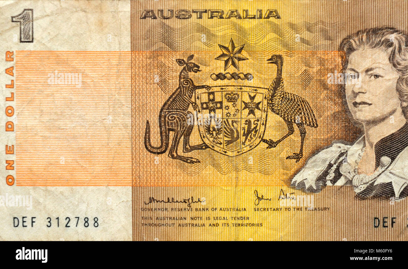 Australia One 1 Dollar Bank Note Stock Photo