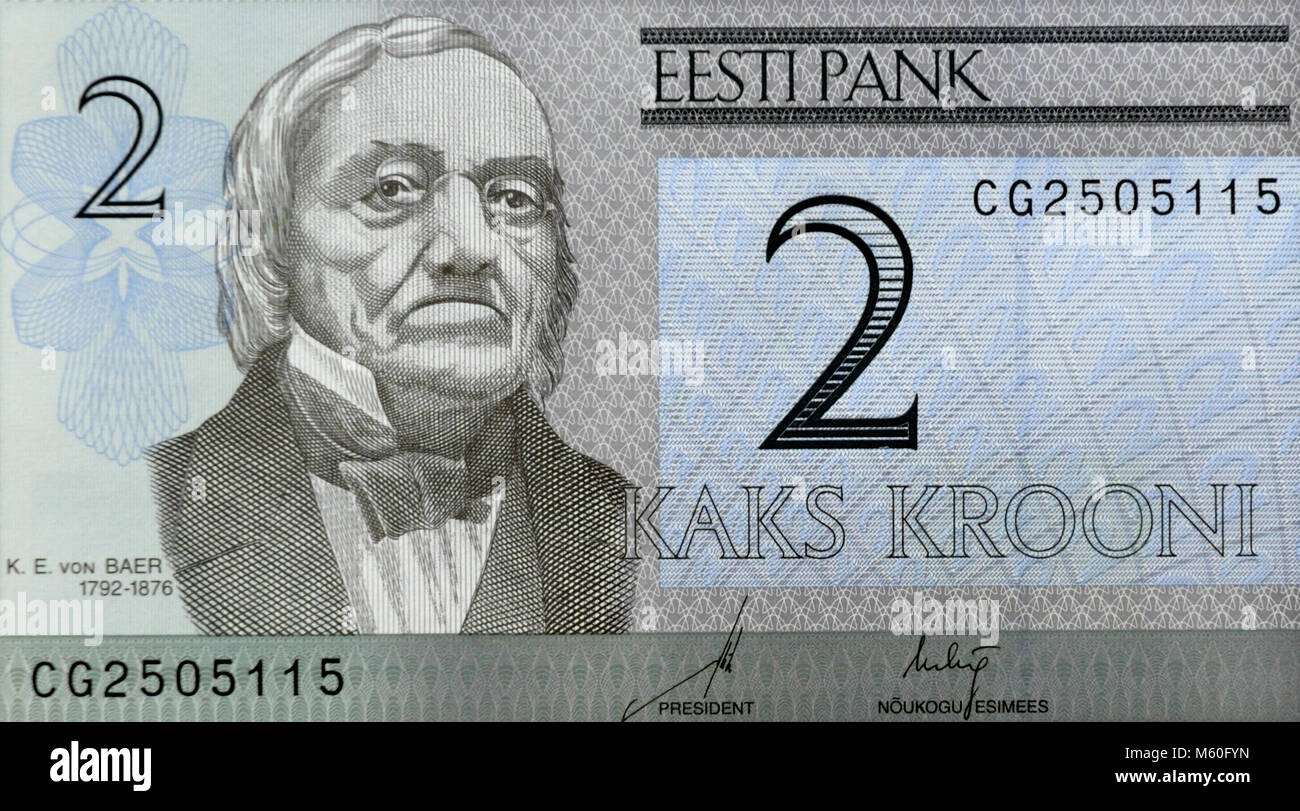Estonia Two 2 Krooni Bank Note Stock Photo