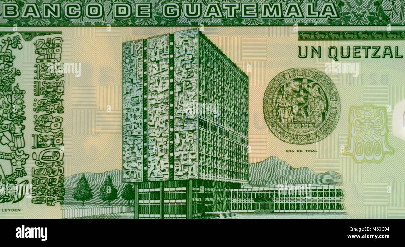 Guatemala One 1 Quetzal Bank Note Stock Photo