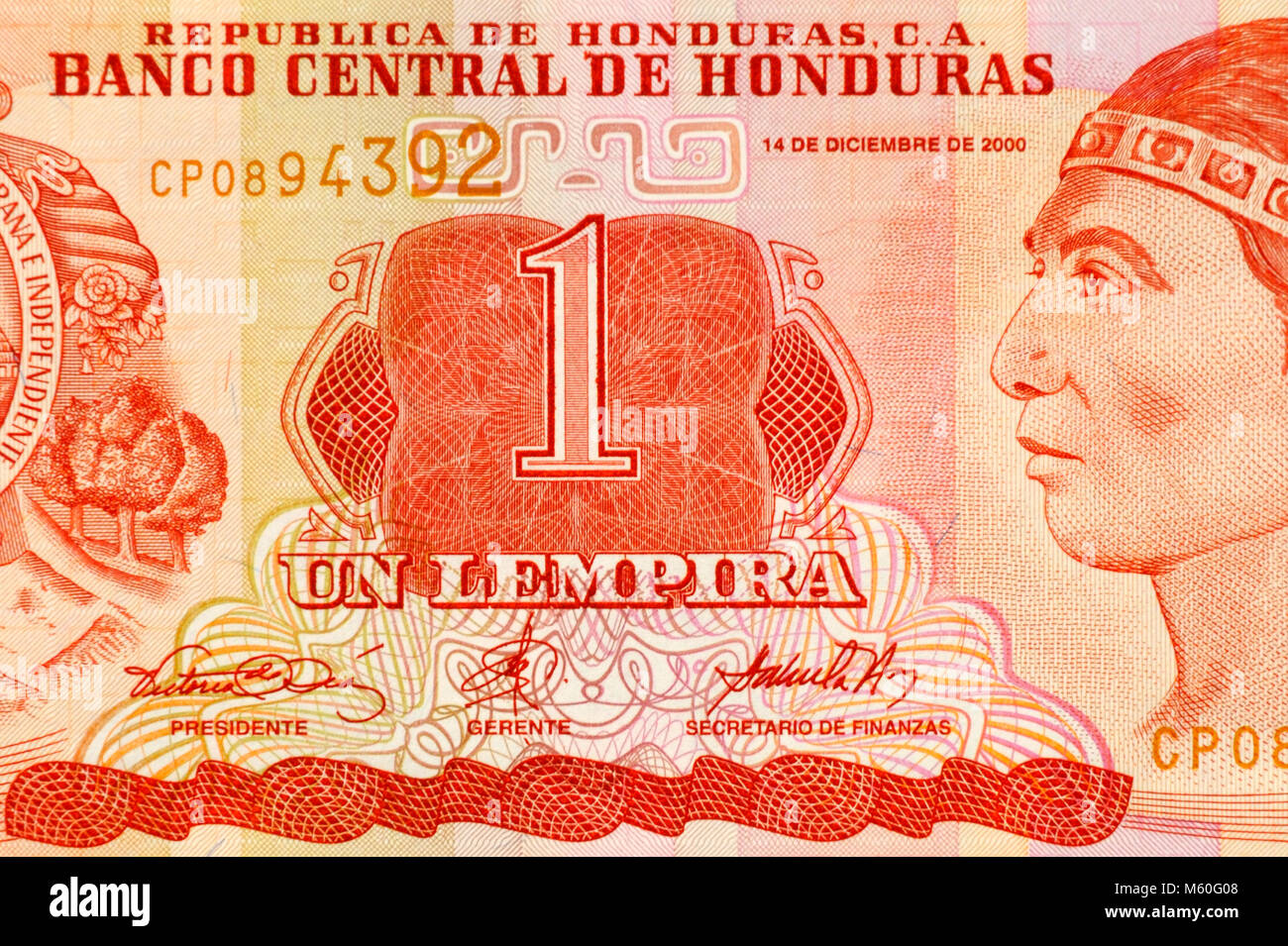 Honduras One 1 Lempira Bank Note Stock Photo Alamy
