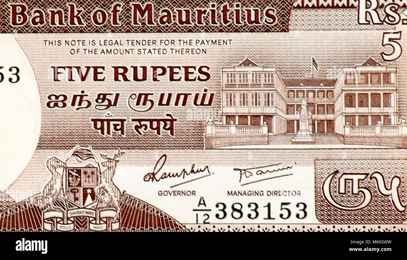 Mauritius Five 5 Rupee Bank Note Stock Photo
