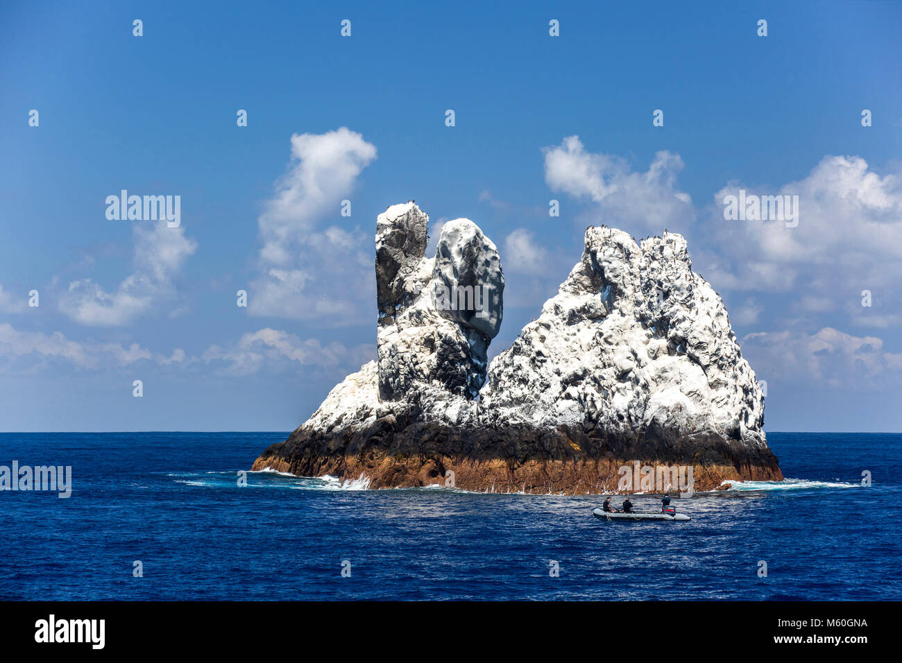 Scuba Divers at Roca Partida Dive Site, Revillagigedo Islands, Mexico Stock Photo
