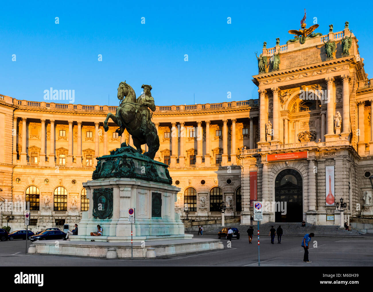 Neue Burg wing of the Hofburg Palace with the equestrian statue of Prince Eugene of Savoy,  Wien, Vienna, Austria. Stock Photo