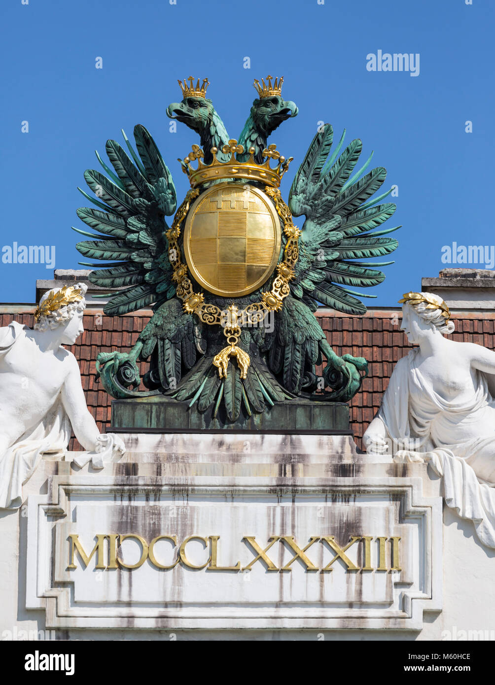 Two headed Eagle on the Coat of Arms, Palais Pallavicini, Josefsplatz, Wien, Vienna, Austria. Stock Photo