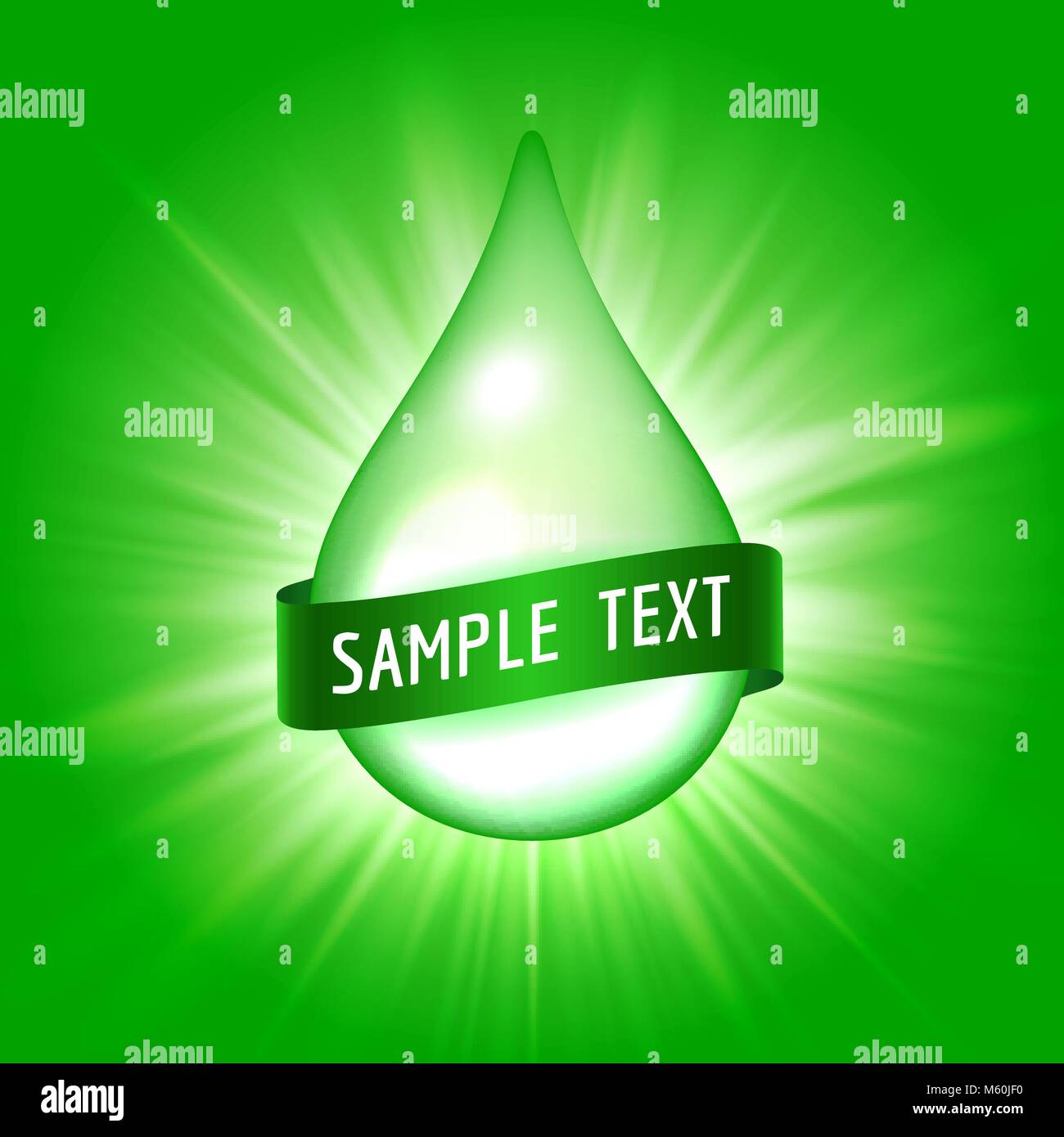 Green vector drop with ribbon on the flash background Stock Vector