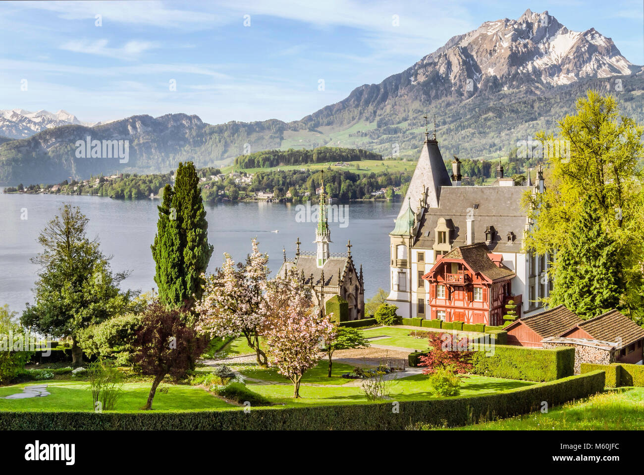 Schloss Meggen, a castle overlooking Lake Lucerne at the Meggenhorn near Lucerne, Switzerland Stock Photo