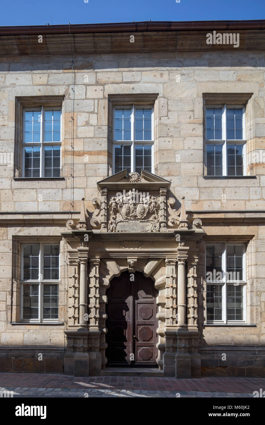 Altes Gymnasium Jesuit High School Renaissance doorway (1613), Bamberg, Germany Stock Photo