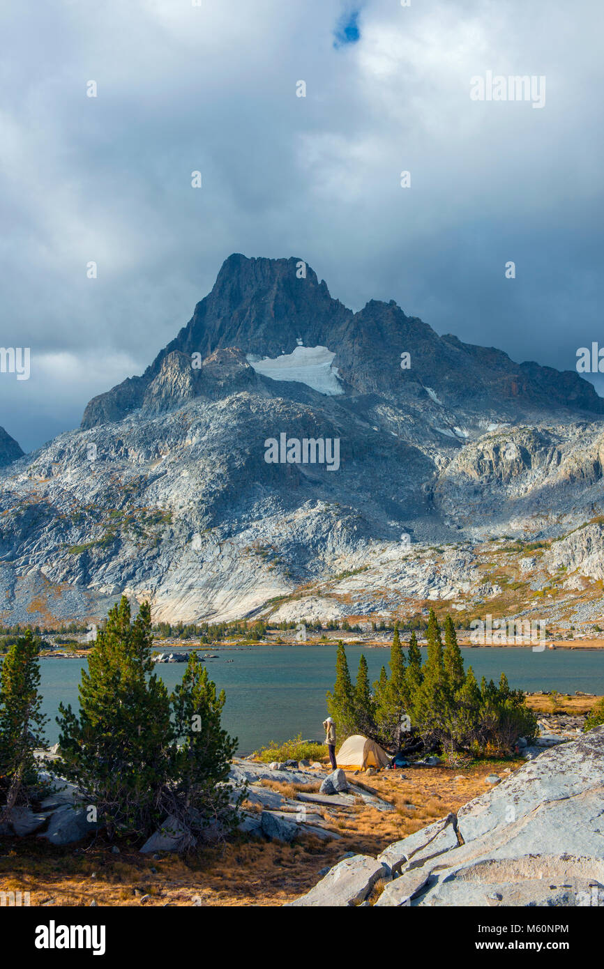 Campsite, Thousand Island Lake, Banner Peak, Ansel Adams Wilderness, Inyo National Forest, Eastern Sierra, California Stock Photo