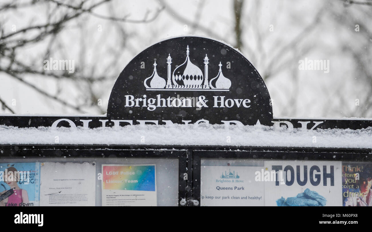 Brighton, UK. 27th Feb, 2018. UK Weather: Snow in Brighton today as the 'Beast of the East' snow storms spread across Britain today with more snow and freezing weather forecast for the rest of the week Photograph taken by Simon Dack Credit: Simon Dack/Alamy Live News Stock Photo