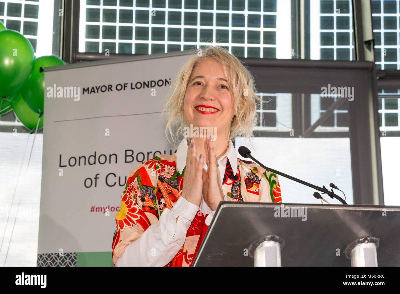 City Hall, London, 27th Feb 2018. Justine Simons, Deputy Mayor, Culture and the Creative Industries,  speaks at the awards. The Mayor of London Sadiq Khan announces the winners of the London Borough of Culture competition at a special presentation at City Hall.  The £3.5-million London Borough of Culture award, is a major new initiative. Funding will help the winning boroughs to stage a programme of world-class cultural events and initiatives. Credit: Imageplotter News and Sports/Alamy Live News Stock Photo
