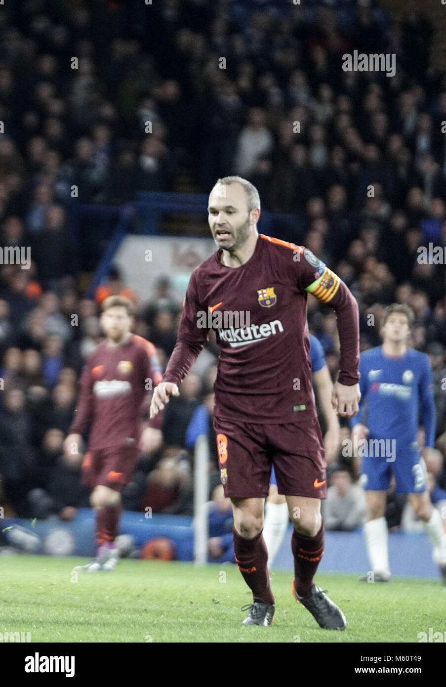 February 20, 2018 - London, United Kingdom - Andres Iniesta of FC Barcelona during the UEFA Champions League Round of 16 First Leg match between Chelsea FC and FC Barcelona at Stamford Bridge. (Credit Image: © DSC02341.jpg/SOPA Images via ZUMA Wire) Stock Photo