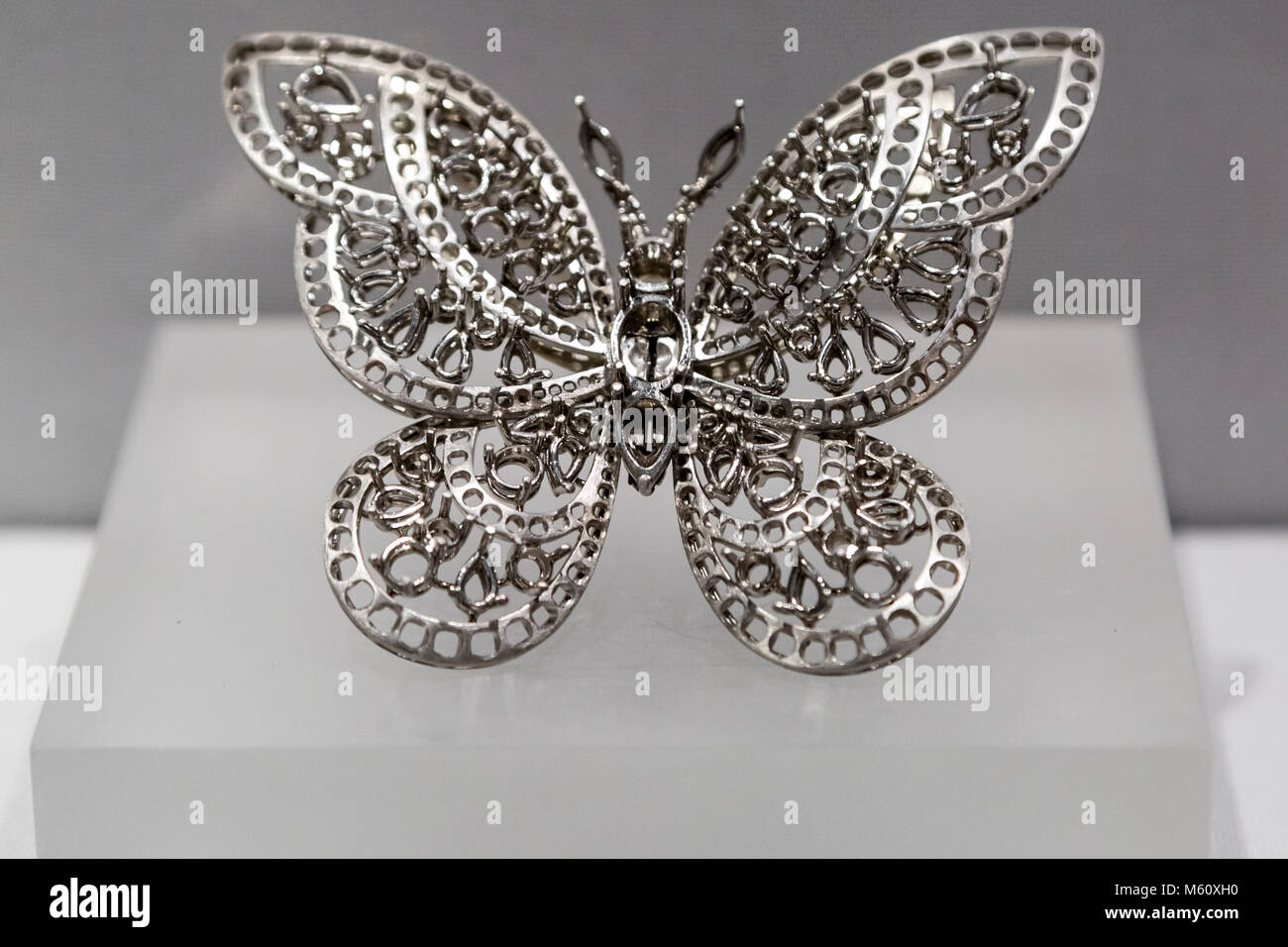 London, UK. 27th Feb, 2018. Goldsmiths' Craftmanship & Design Council Awards Exhibition. Butterfly Brooch by Oliver Davies. Gold award junior. Credit: Guy Corbishley/Alamy Live News Stock Photo