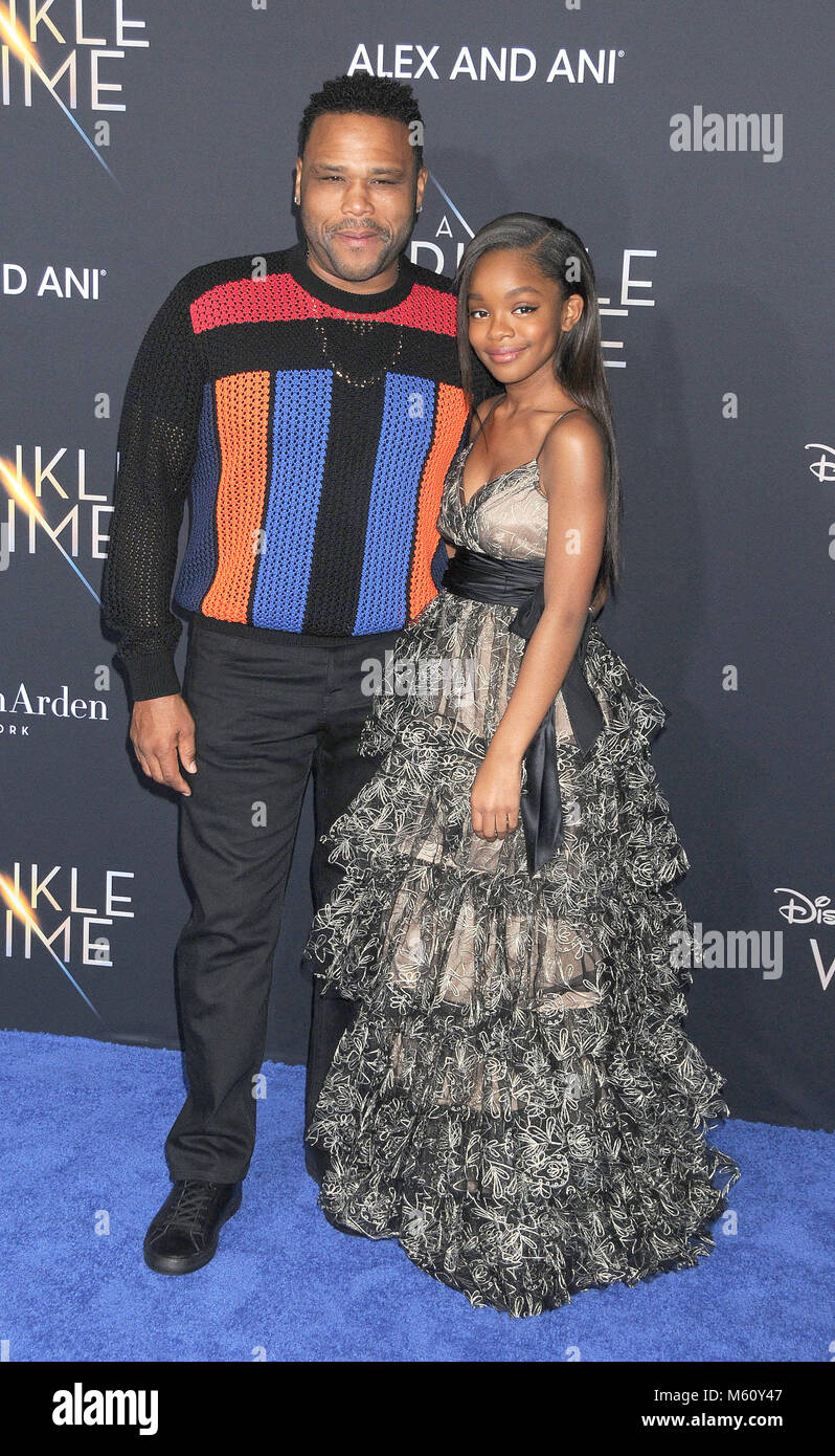 Los Angeles, California, USA. 26th Feb, 2018. February 26h 2018 - Los Angeles, California USA - Actor ANTHONY ANDERSON, Actress MARSAI MARTIN at the ''A Wrinkle In Time'' Premiere held at the El Capitan Theater, Hollywood, Los Angeles. Credit: Paul Fenton/ZUMA Wire/Alamy Live News Stock Photo