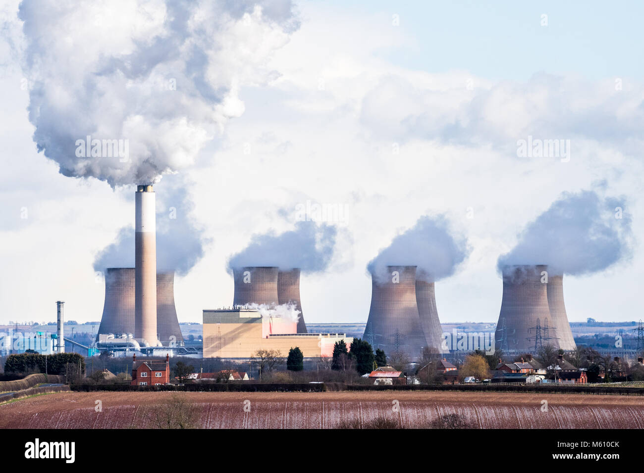 Cottam, Retford, Nottinghamshire, UK. 27th. February 2018. Cottam coal fired power station in Nottinghamshire working at full capacity during the cold winter period made worst by the Beast from the East. Alan Beastall/Alamy Live News. Stock Photo