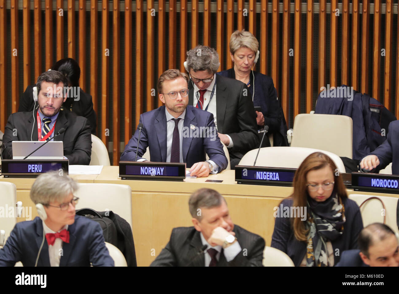 February 27, 2018 - New York, NY, USA - United Nations, New York, USA, February 27 2018 - Nikolai Astrup, Norwegian Development Minister During the Economic and Social Council Operational Activities for Development and Repositioning the United Nations Development System to Best Deliver for People and Planet today at the UN Headquarters in New York..Photo: Luiz Rampelotto/EuropaNewswire (Credit Image: © Luiz Rampelotto via ZUMA Wire) Stock Photo