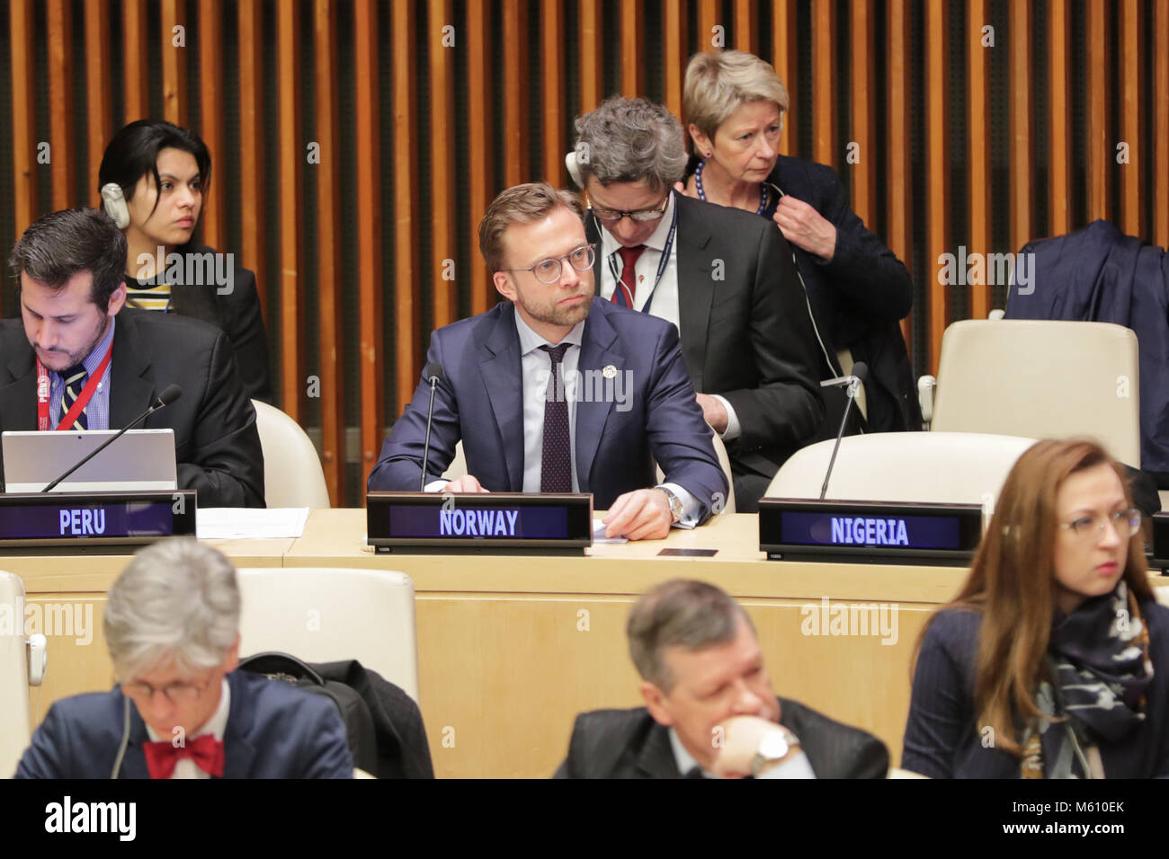 February 27, 2018 - New York, NY, USA - United Nations, New York, USA, February 27 2018 - Nikolai Astrup, Norwegian Development Minister During the Economic and Social Council Operational Activities for Development and Repositioning the United Nations Development System to Best Deliver for People and Planet today at the UN Headquarters in New York..Photo: Luiz Rampelotto/EuropaNewswire (Credit Image: © Luiz Rampelotto via ZUMA Wire) Stock Photo