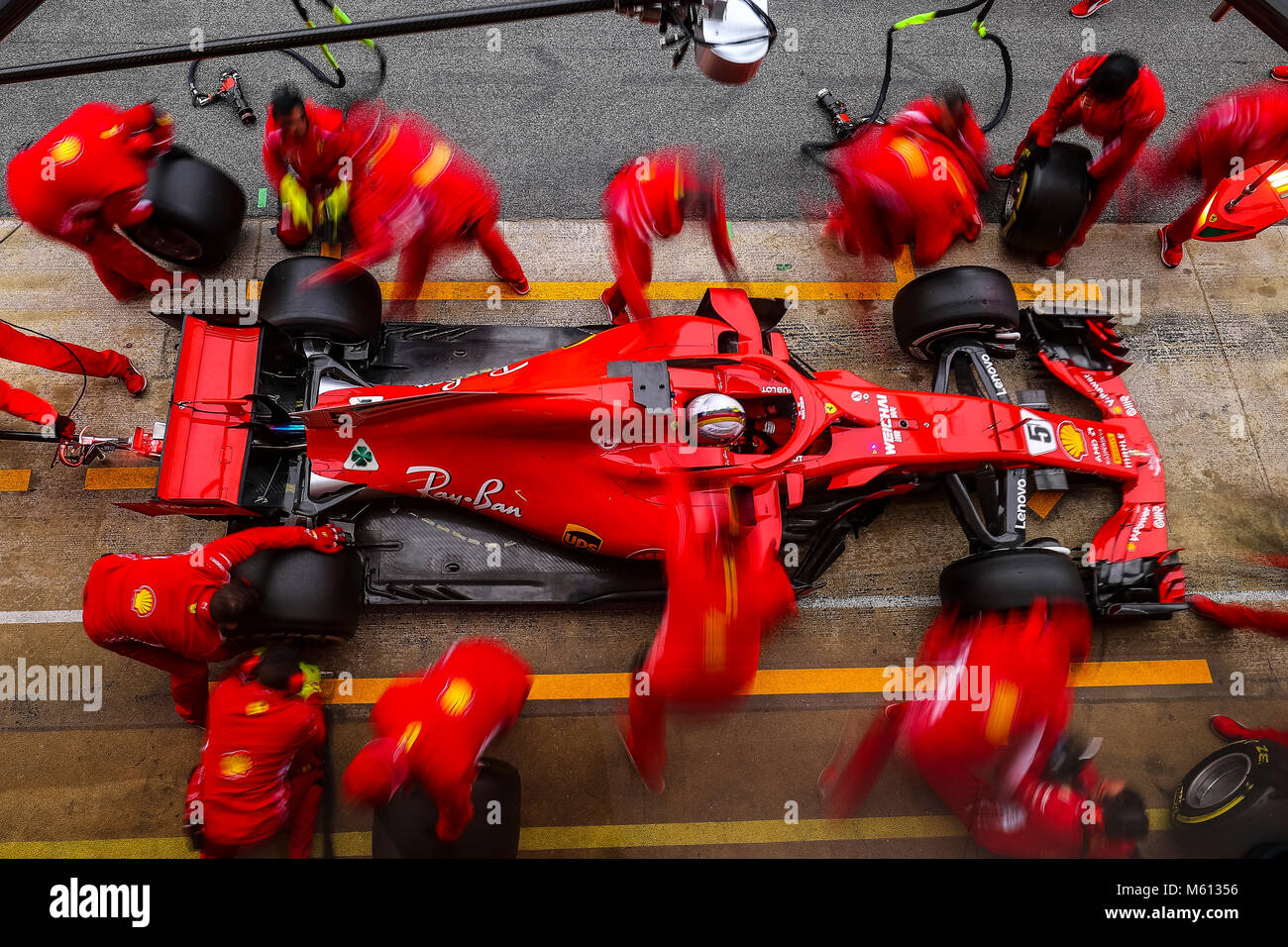 Barcelona, Spain. 27th February, 2018. Sebastian Vettel Ferrari Pit ...