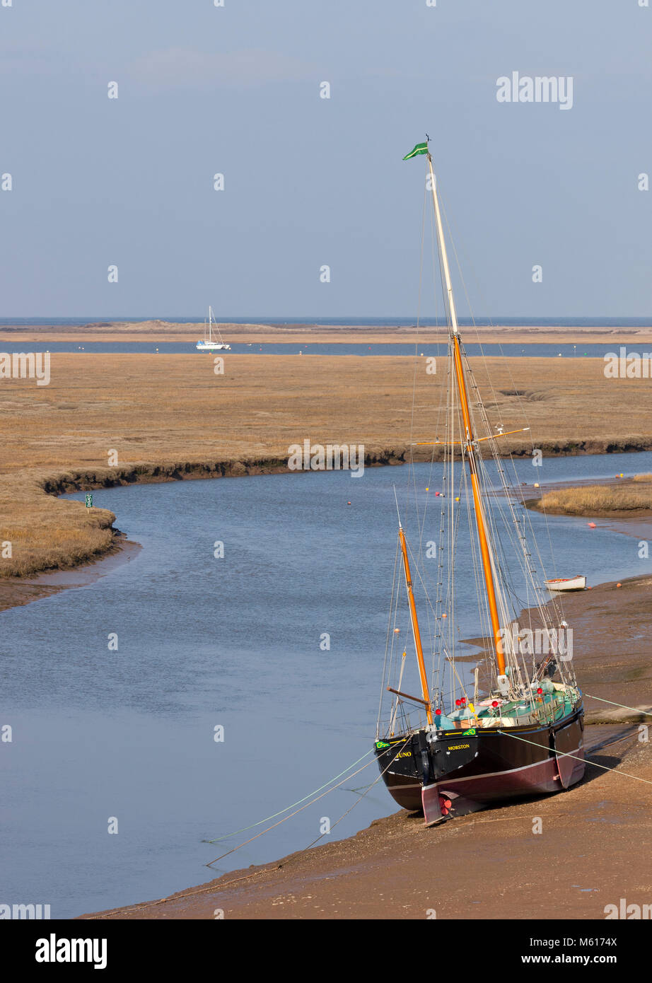 A sailing ship moored at Blakeney, Norfolk, England, UK Stock Photo Alamy