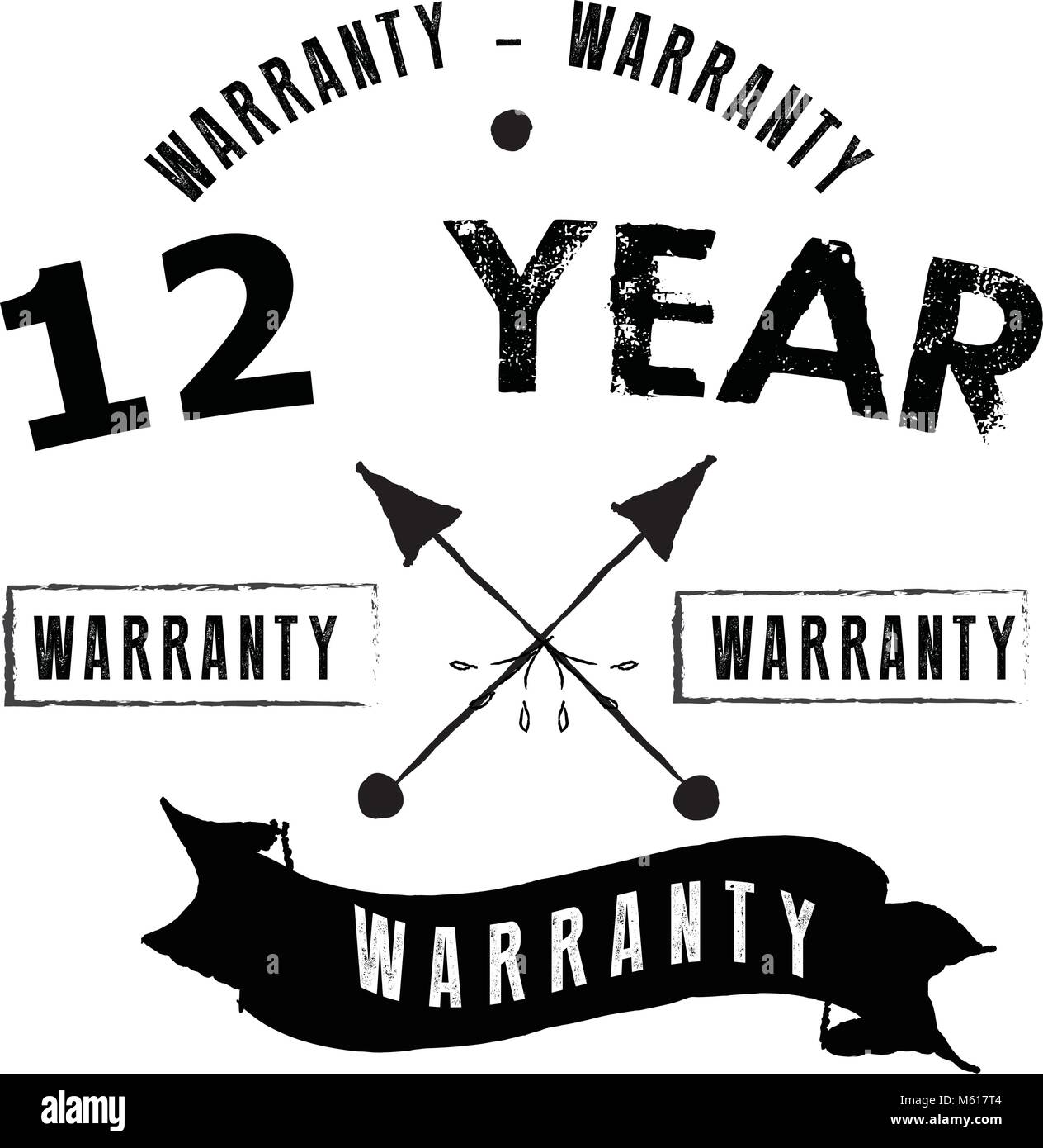 12 years warranty icon vintage rubber stamp guarantee Stock Vector