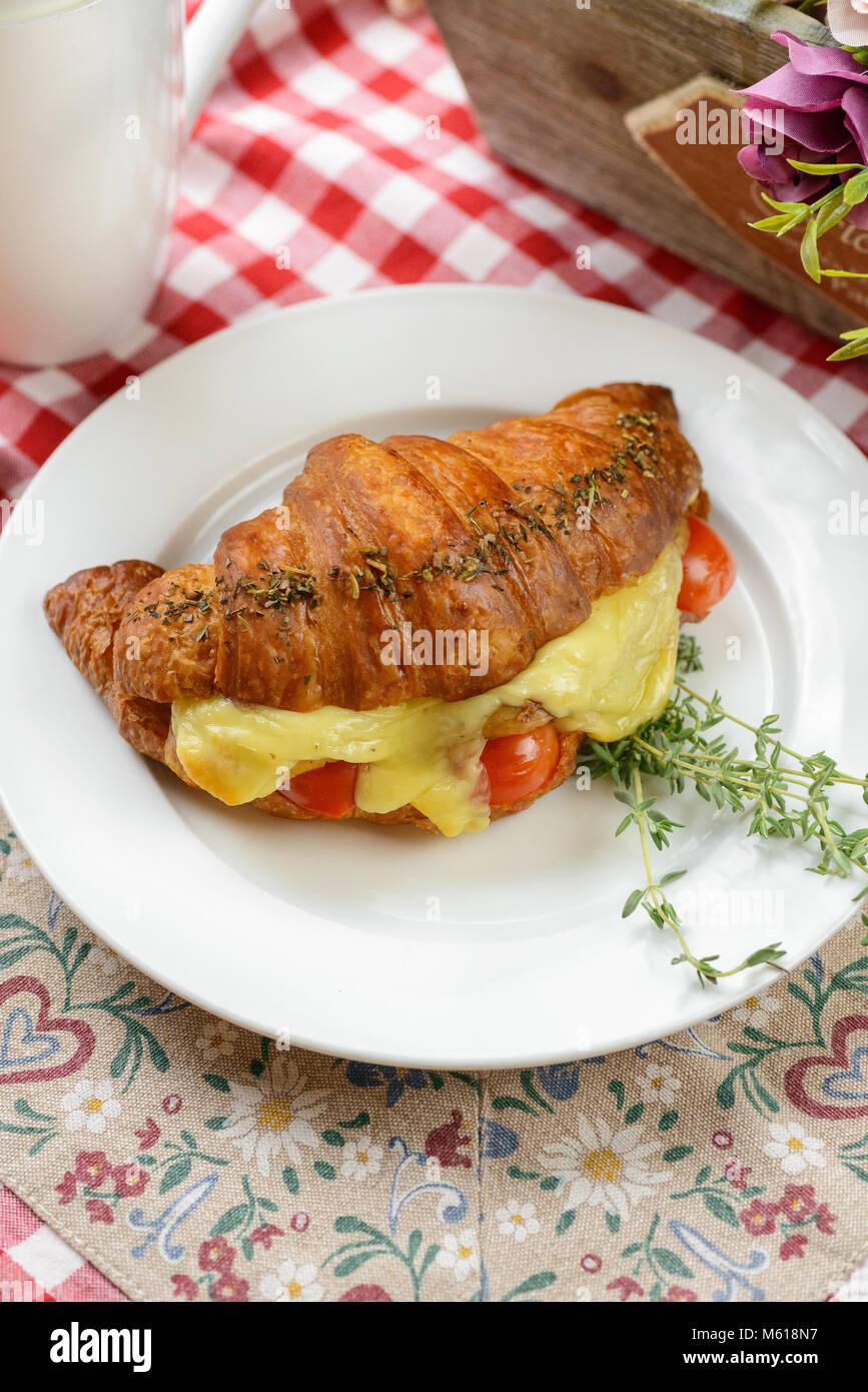 Croissant with Bacon and cheese Stock Photo