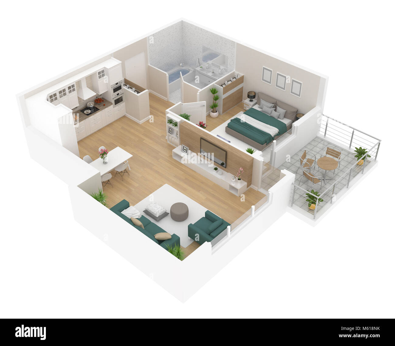 Floor plan top view. Apartment interior isolated on white background. 3D render Stock Photo