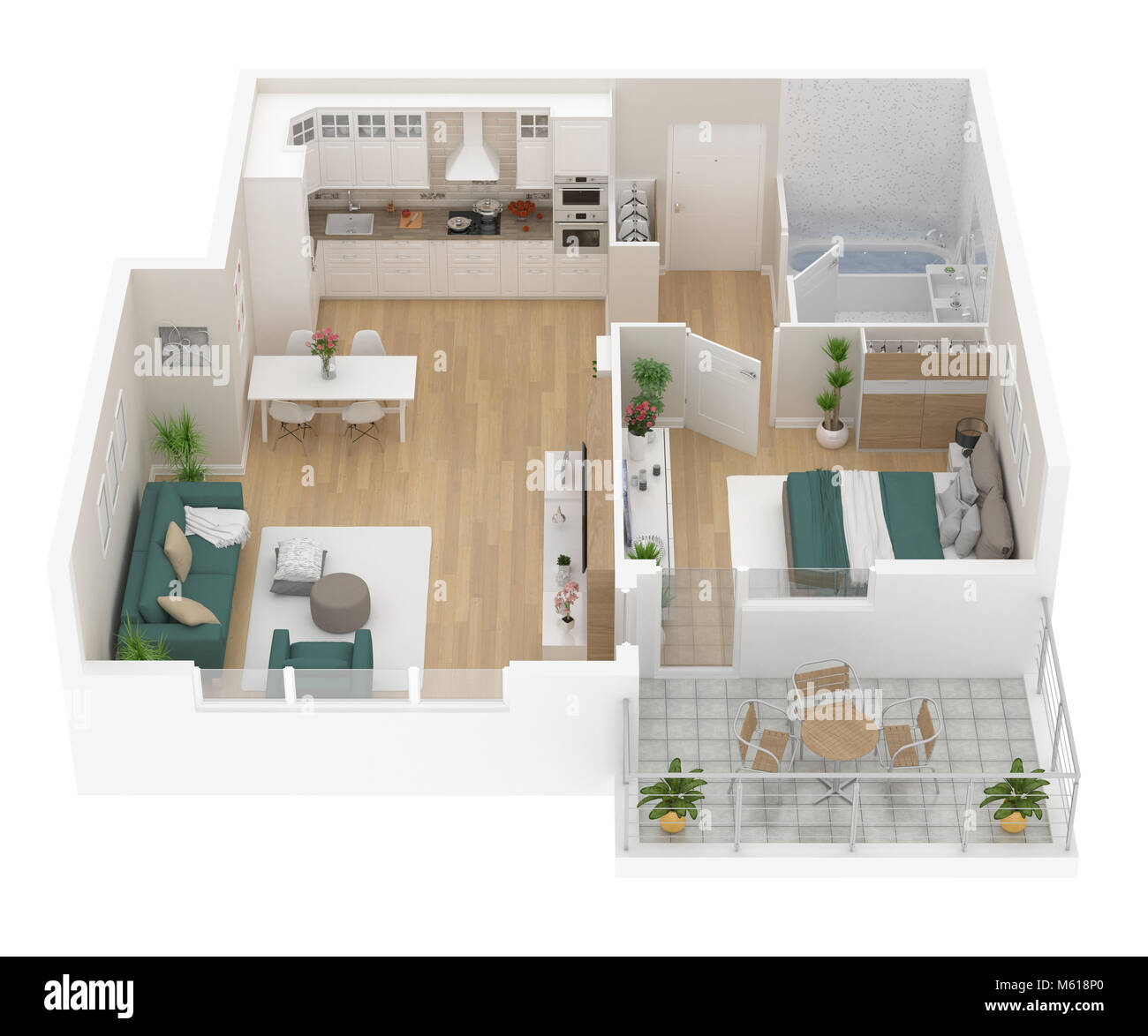 Floor plan top view. Apartment interior isolated on white background. 3D  render Stock Photo - Alamy