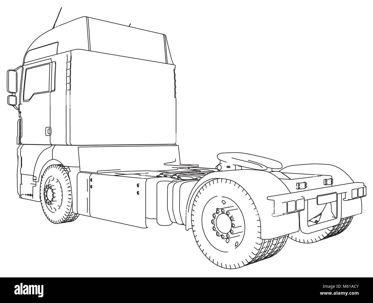 Wire-frame Big truck vector. Isolated on white background. Tracing ...