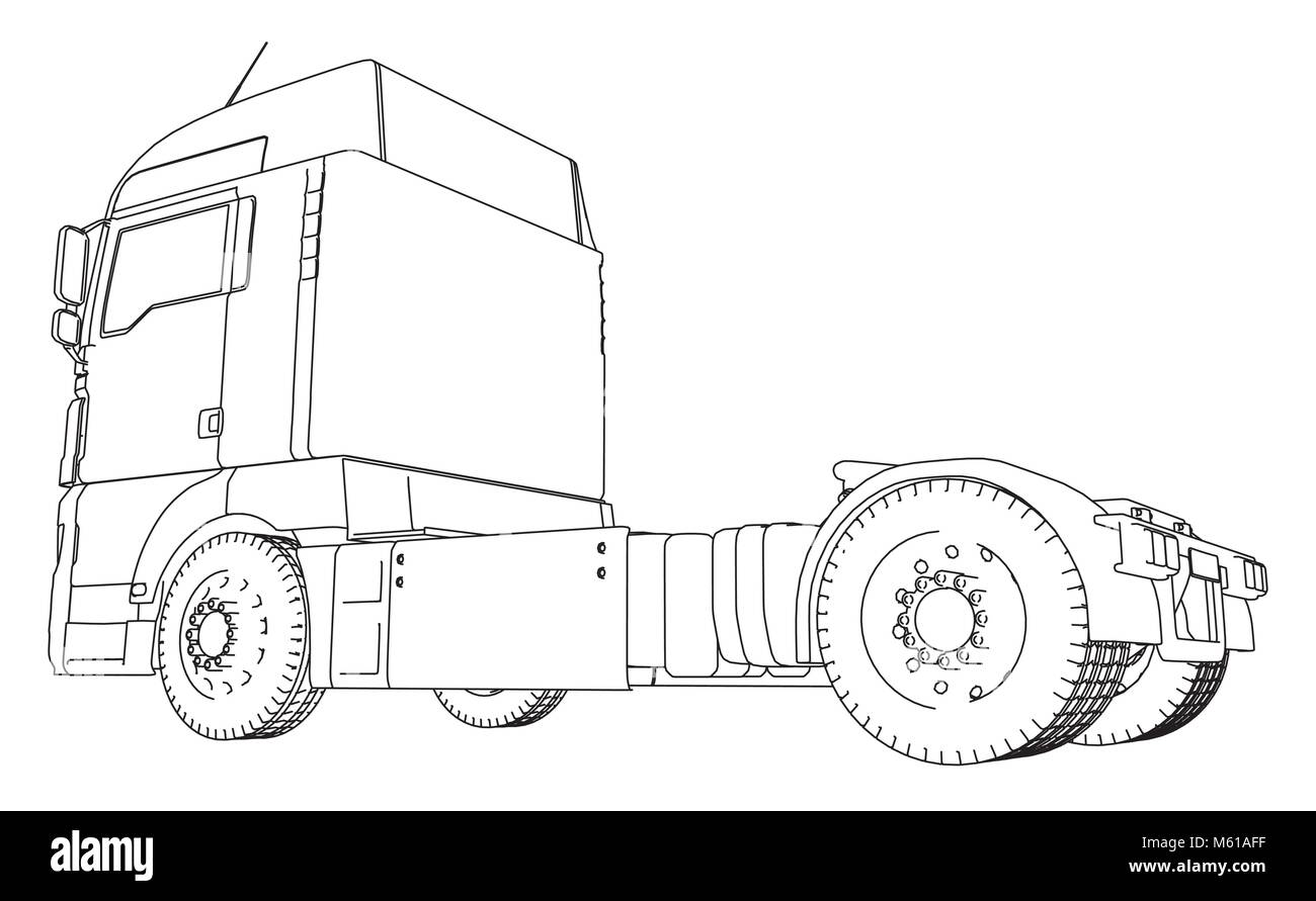 Wireframe Big truck vector. Isolated on white background. Tracing